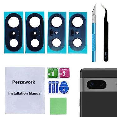 Imagem de Perzework Conjunto de 2 peças de reposição para lente traseira da câmera traseira para Google Pixel 7 com adesivo pré-instalado e kit de ferramentas de reparo