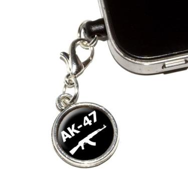 Imagem de Graphics and More AK-47 Rifle - Plugue antipoeira para arma com ajuste universal de 3,5 mm para fones de ouvido - 1 pacote - Embalagem não varejo - Prata antiga