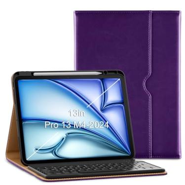 Imagem de VIKESI Capa com teclado para iPad Pro de 13 polegadas M4 lançada em 2024, capa inteligente de couro premium, luz de respiração integrada, fileira de funções, suporte de lápis, compartimentos para