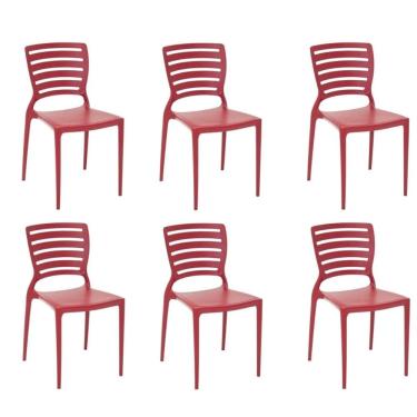 Imagem de Kit 6 Cadeiras Sofia Vermelha Tramontina Encosto Vazado Horizontal 92237/040