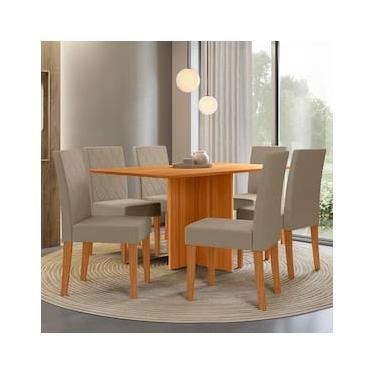 Imagem de Mesa de Jantar Retangular Poliman Helo com 6 Cadeiras Revestidas em Suede - 160 cm de Largura