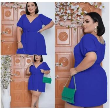 Imagem de Macaquinho plus size short saia manga curta - RLMODAS, Azul royal