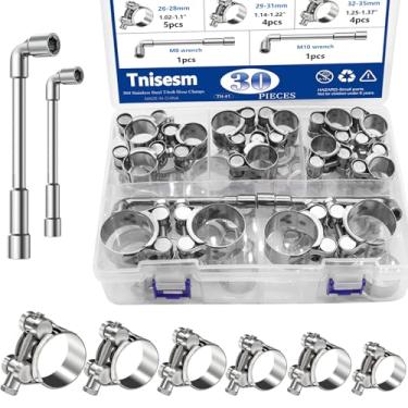 Imagem de Tnisesm 30 braçadeiras de mangueira de parafuso T, 6 braçadeiras de mangueira de radiador resistentes, tamanho 17-35 mm, kit sortido, braçadeiras de tubo de aço inoxidável 304 com chaves de soquete M8