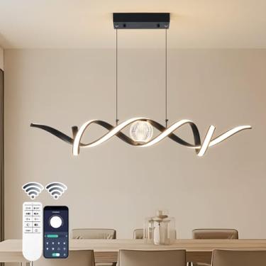 Imagem de ORANOOR Lustres Modernos De Led Para Sala De Jantar, Lustre Preto Regulável De 39 Pol., Iluminação Pendente De Cozinha Sobre Ilha, Luminárias Pendentes Em Espiral Com Ondas Lineares, Luzes Para Sal