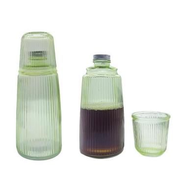 Imagem de Moringa De Vidro Canelado Verde Com Copo Para Água 1l - CLICK HOUSE