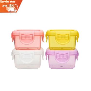 Imagem de Kit 4 Mini Potes com tampa hermetica Para Alimento Papinha Lancheira E