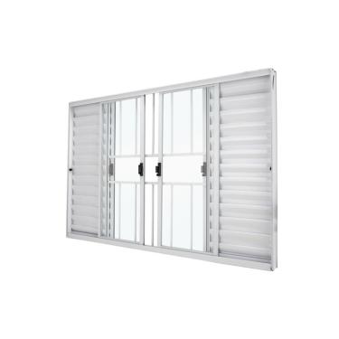 Imagem de Janela Veneziana Abertura Central Exclusiva 6 Folhas Grade Vidro Liso 100x100cm Crv Portas E Janelas Branco