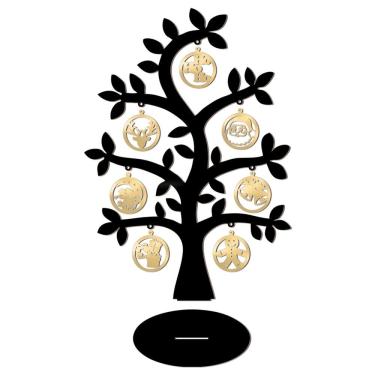 Imagem de Árvore Preta Com Bolinhas De Natal 28cmx40cm - Cria Arte Laser Dourado