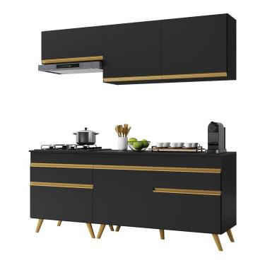 Imagem de Cozinha Compacta Veneza V3705 6 Portas 2 Gavetas MDP 190cm Preto Texturizado com Tampo Retrô