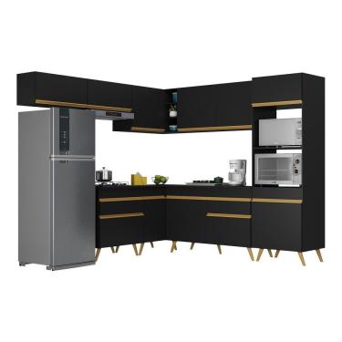 Imagem de Armário De Cozinha Completa De Canto Veneza Multimóveis V2070 Preto/dourado Preto/dourado