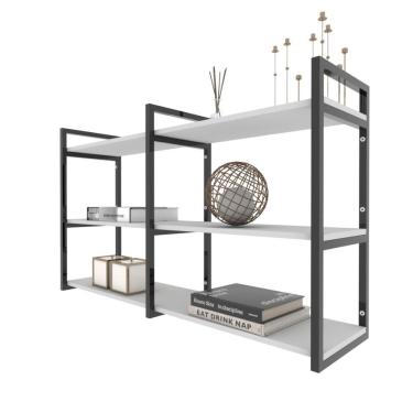 Imagem de Prateleira Industrial Sala Estar Estante Nicho Parede Mdf Suspensa Pratileira Ferro Branco Off White