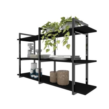 Imagem de Prateleira Industrial Sala Estar Estante Nicho Parede Ferro Madeira Suporte Preto