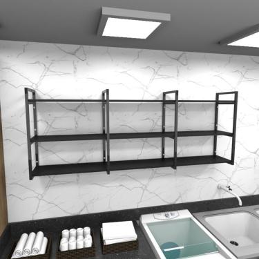 Imagem de Prateleira Industrial Lavanderia Preto Suporte Prateleira Industrial Suporte Prateleira Parede