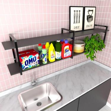 Imagem de Prateleira Industrial Lavanderia Preto Area De Serviço Nicho Moderno Suspenso Madeira