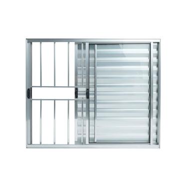 Imagem de Janela Alumínio Veneziana 3 Folhas 120x150cm Com Grade Natural Brilhante Plus Lux Esquadrias Branco
