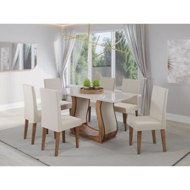 Imagem de Mesa De Jantar Retangular Livia Com 6 Cadeiras Venus Imbuia/off White/pastel
