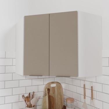 Imagem de Armário Aéreo Canto Oblíquo Puxador 150cm Ipanema Cabecasa Madeiramadeira Fendi Trama/branco