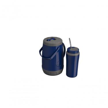 Imagem de Kit Tererê Unitermi Garrafa Térmica 2,5l + Copo Térmico 650ml + Canudo De Inox Azul