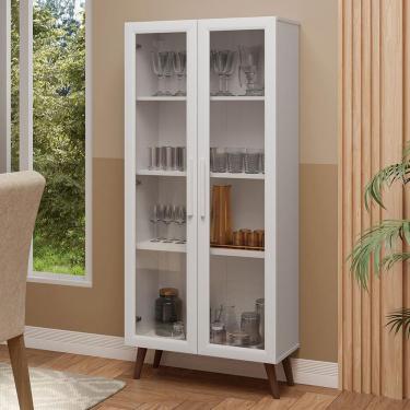 Imagem de Cristaleira 70 Cm 2 Portas De Vidro Com Pés Cônicos Branco/marrom Madesa Branco/marrom