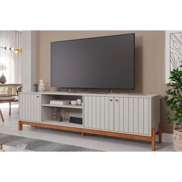 Imagem de Rack Bancada P/tv Até 70 Pol Holanda 100% Mdf C/ Nichos E Pés 205cm Off White/cinamomo - Permóbili