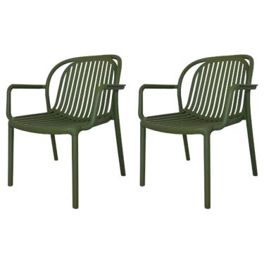 Imagem de Kit 2 Poltronas Com Braço Área Externa Gávea Rivatti Monobloco Polipropileno Verde Proteção Uv