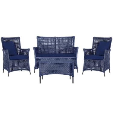 Imagem de Jogo Sofá 2 Poltronas E Mesa Igapó Preta E10 Trama Original Azul