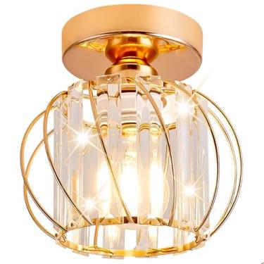 Imagem de Vechoicy Luminária De Teto Semi-Embutida, Luminárias Corredor Com Gaiola Metal 7,5 Polegadas, Fazenda, Lustre Cristal Industrial Para Corredor, Banheiro E Cozinha (Dourado, Polegadas)