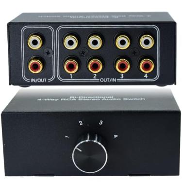 Imagem de Arklove Sem Ruído 4 Vias 1 Entrada/Saída Ou Seletor De Som Áudio Rca Fêmea Estéreo Canal Divisor Caixa Comutadora Alimentação Externa