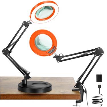 Imagem de Coyeth Lupa 10X Com Luz E Suporte, 5 Modos De Cor, Regulável Continuamente, 2 Em 1, Braçadeira, Luminária Mesa Led, Mãos Livres Para Artesanato, Leitura, Pintura, Costura, Trabalho Perto - Preto Lar