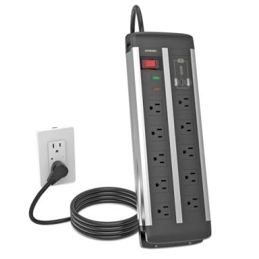 Imagem de UCOMEN Filtro De Linha Com 10 Tomadas, Amplo Espaço, 1 Porta Usb C E 2 Portas A, Cabo Extensão Alta Resistência Metros, 15 A/1875 W Para Salas Reunião, Dormitórios Universitários, Certificado Pela U