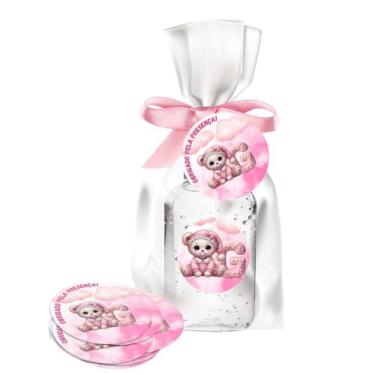 Imagem de kit 25 Lembrancinhas Alcool Gel Ursinha Rosa Maternidade e Chá De Bebê