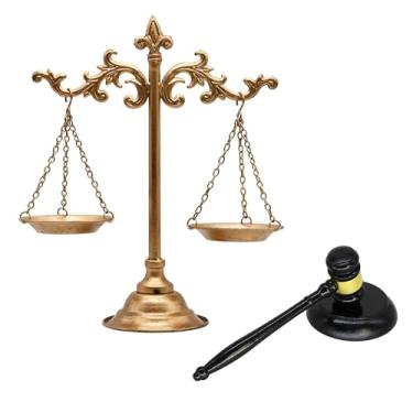 Imagem de Antique Metal Justice Represent Libra Jewelry Tower/w Wooden Gavel and Block Set, Lawyer Scale of Justice, Judge Sound Block Set, Leilão Sale – Bronze, 26,7 cm L x 31,8 cm A
