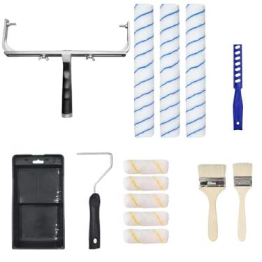 Imagem de JolieJulie Kit de rolo de pintura de 14 peças, moldura de rolo de pintura ajustável de 45 cm, mangas de rolo de tinta de microfibra de 45 cm, moldura de rolo de pintura de 10 cm com bandeja de tinta