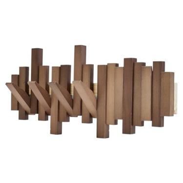 Imagem de Cabide de piano montado na parede de madeira natural | Casaco montado | Gancho de parede dobrável 6 ganchos | Ganchos de arte de entrada em nogueira (nogueira 6)