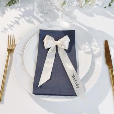 Imagem de 50 peças de cartões de nome de fita para casamento, eventos especiais, decoração de chá de panela, coquetel de vidro, fita de vinho, laço de fita (marfim)