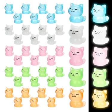 Imagem de 50 Peças Gato em Miniatura Luminoso, 5 Cores Mini Gato de Resina Pequenas Estátuas de Gatos em Miniatura Estatuetas Animais que Brilham no Escuro para Casa Bonecas Jardim