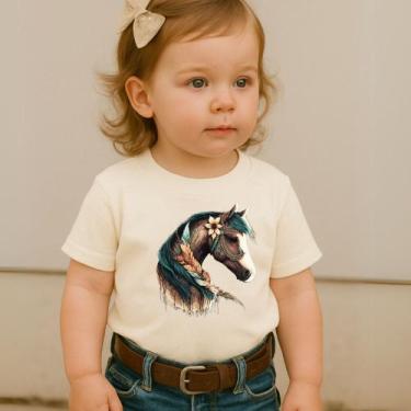 Imagem de Camiseta Feminina Infantil Estampa Cavalo Modinha Nova Tendência Premi