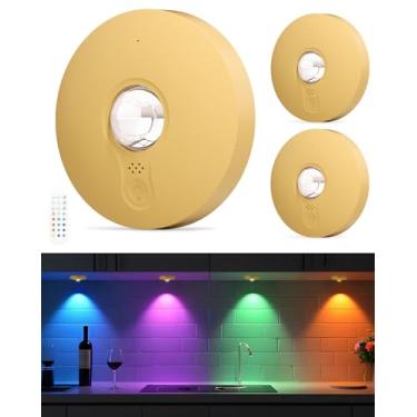 Imagem de Aokpsrt Luzes de disco RGB recarregáveis com controle remoto, luzes de pressão operadas por bateria de 1500 mAh, reguláveis e temporizadores, iluminação sob armário para armário, quarto, cozinha,