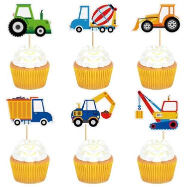 Imagem de Ercadio 36 PCS Construction Vehicle Cupcake Toppers Picks Mixer Truck, Excavator, Dump Truck Birthday Decorations Cake Decor Construction Vehicle Themed Party Supplies
