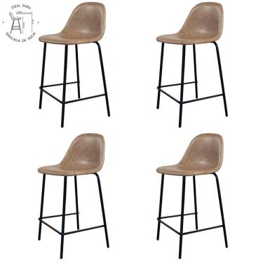 Imagem de Kit 4 Banquetas Baixas Tânia Rivatti 95 Cm (Altura) Em Poliuretano Marrom Vintage Base Aço Preto