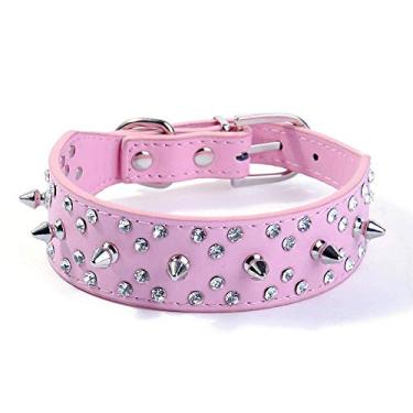 Imagem de Coleira para cachorro haoyueer de couro estiloso, com rebites e strass, macia e ajustável para cães de porte médio e grandehaoyueer Medium rosa C010012410