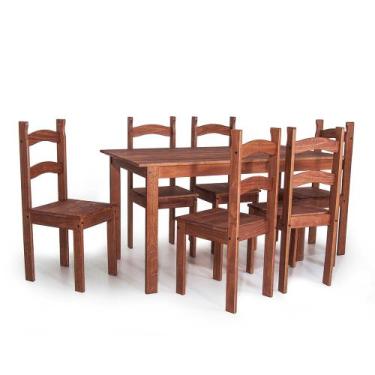 Imagem de Conjunto Mesa de Jantar 6 Lugares com 6 Cadeiras em Madeira Maciça Cho