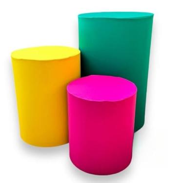 Imagem de Kit Capa Trio de Cilindro Decoração Festa Veste Facil(FOLHA/AMARELO/PINK)