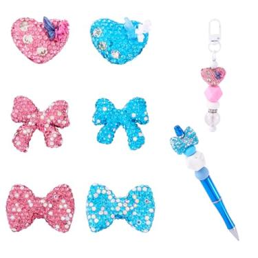 Imagem de Spritewelry 6 peças de contas de laço de strass para caneta, brilhante, brilhante, argila, pavê, cristal, laço, coração, espaçador, miçanga para fazer joias, colar, pulseira