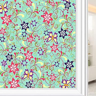 Imagem de Película de janela de privacidade de flores, textura de estilo floral, filme de vidro para sala de estar e escritório em casa, L90 x C 190 cm