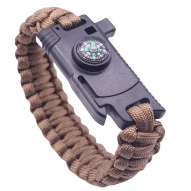Imagem de Pulseira militar Paracord De Sobrevivência, bussola, pederneira, faca, apito (MARROM)