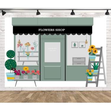 Imagem de CORFOTO Pano de fundo para floricultura de 2,1 x 1,5 m de desenho animado floral para crianças, pano de fundo para festa de chá, fundo de retrato de chá de bebê, adereços de fundo floral para salão de