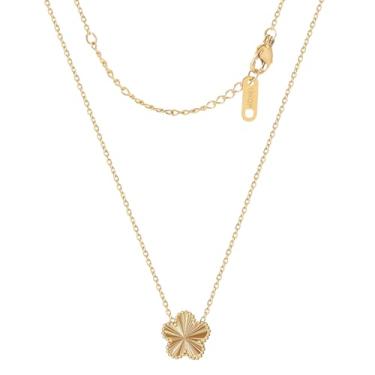 Imagem de KINFERTE Colar de trevo banhado a ouro 18K para mulheres, colar de trevo de quatro folhas, pingente de flor de dupla face, joias delicadas, presentes de aniversário para mães e mulheres, irmãs, avós