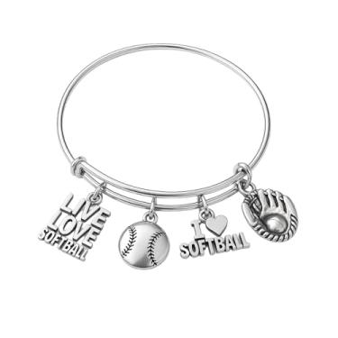 Imagem de Infinity Collection Presente de softball, Live Love Pulseira com berloque de softball, joia de softball, presente para jogadores de softball, mãe de softbol ou equipe de softbol, liga metálica