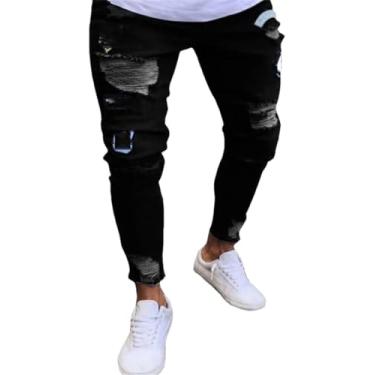 Imagem de Calças De Moletom Masculinas Sexy Hole Jeans Calças Outono Masculino Rasgado Skinny Stretch Calças Slim Biker Blue Pencil Pants, Image Color12, XXL